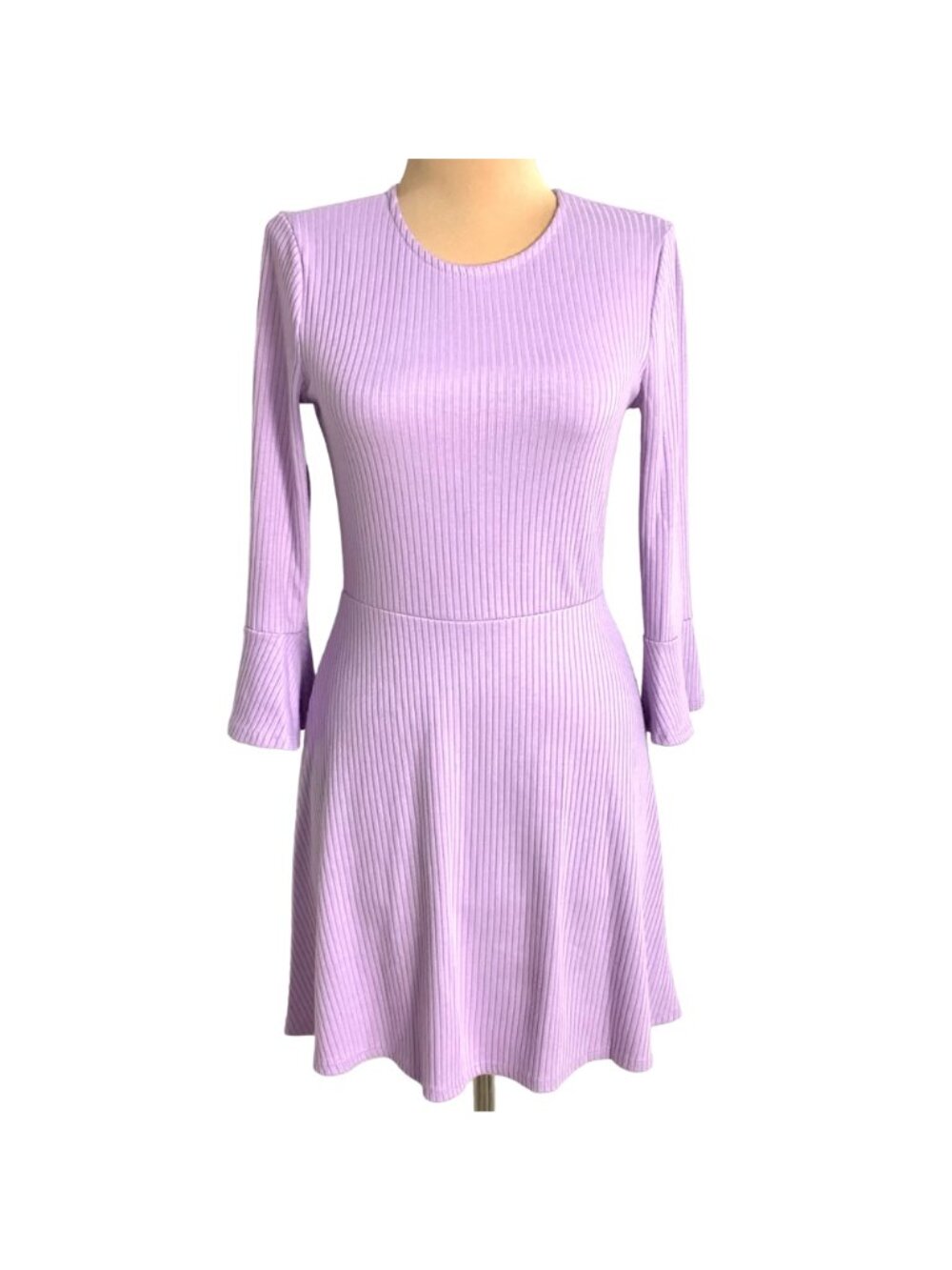 Urban Outfitters Lilac Skater Fairy Coquette Dress S Ribbed Flare Sleeve A-line - Picture 2 of 11